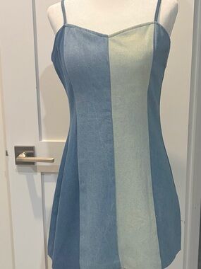 Two-tone denim Blue & Light Blue adjustable Spaghetti-Strap Dress